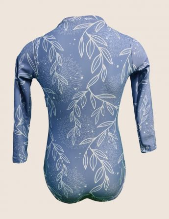 Maillot une pièce à fleurs de face,  anti UV UPF50+, écoresponsable, de dos