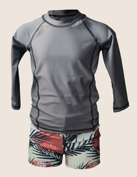 T-shirt de bain gris uni, anti UV UPF50+, écoresponsable, Doux Soleil