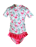 Ensemble plage anti UV UPF50+  Californie flamant, doux soleil, maillot de bain manches courtes pour fille