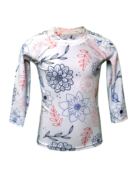 Girl's anti UV T-shirt, floral pattern, UPF50 +, eco-friendly