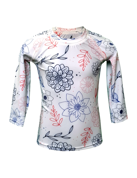 Girl's anti UV T-shirt, floral pattern, UPF50 +, eco-friendly