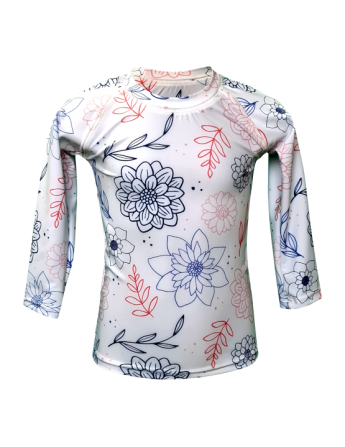 T-shirt de bain manches longues anti UV ecoresponsable, motif fleuri face