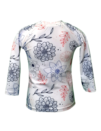 T-shirt de bain manches longues anti UV fille ecoresponsable, motif fleuri dos